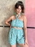 Blusa Cropped Alcinha Flores Azul