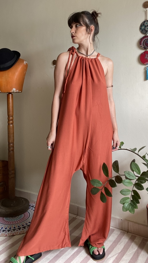 Macacão Oversized Longo Terracota Viscose