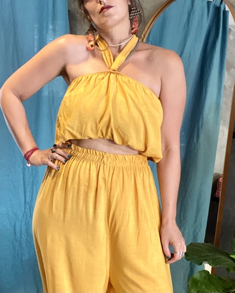 Blusa Cropped Alcinha Mostarda