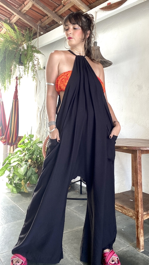 Macacão Oversized Longo Preto Viscose