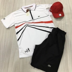 KIT LACOSTE POLO BRANCA + BONE + BERMUDA PRETA