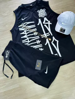 KIT REGATA -CORINTHIANS PRETA +BERMUDA NIKE PRETA + BONÉ NIKE BRANCO - comprar online