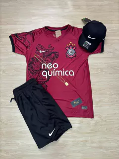 KIT CAMISA CORINTHIANS RETRÔ 11/12 + BERMUDA NIKE PRETA + BONÉ NIKE PRETO