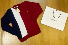 Suéter - Lacoste Vermelho/ Azul Escuro/Branco Lateral
