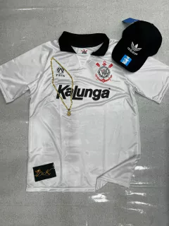 Kit -Camisa Corinthians Gola Preta +Corrente +Boné Adidas Preto