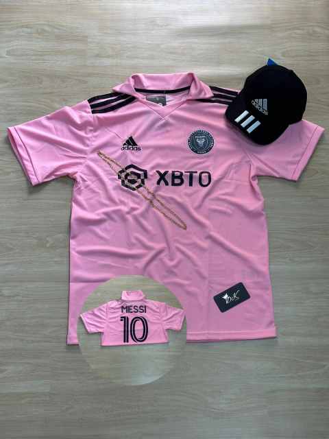 KIT MIAMI POLO ROSA MESSI + BONÉ ADIDAS PRETO