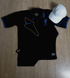 KIT POLO LIVERPOOL PRETA COM DETALHE AZUL +BONÉ NIKE BRANCO + CORRENTE t - comprar online