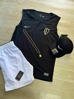 KIT REGATA -CORINTHIANS CP PRETA+BERMUDA NIKE BRANCA + BONÉ NIKE PRETO na internet