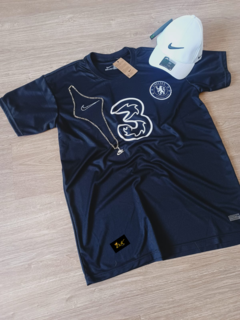 Kit -Camisa Chelsea Preta 3 Nike Nova + Boné Nike Branco Símbolo Preto - comprar online