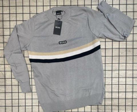 Suéter Hugo Boss Cinza Basico com Listra - comprar online