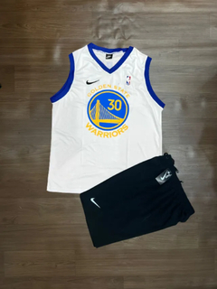 KIT REGATA GOLDEN STATE BRANCO + BERMUDA NIKE