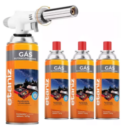 Kit 4pçs Refil Gas Butano/Propano Maçarico e Fogão 400ml/227g