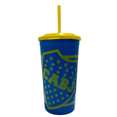 VASO CON TAPA Y SORBETE BOCA Y MESSI. COD. 00202B