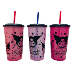 VASO CON TAPA Y SORBETE KUROMI. COD. 00202B