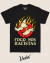 Black t-shirt featuring a ghost design with flames and the text "Fogo Nos Racistas"