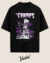 T-shirt oversized preta com estampa de Tiki e figura feminina, da banda The Cramps, em estilo rock e horror.