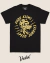 Black t-shirt featuring a vintage-style graphic of a wild dog wearing a helmet, with the text "VUDU KSTM" and "SPEED JUNKIES" in yellow.