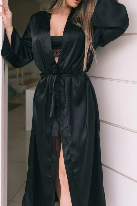 Robe Longo em Cetim Nobre Preto - Garota Veneno - comprar online