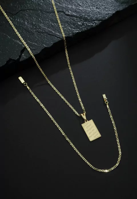 Conjunto: Corrente Piastrine & Pulseira + Pingente "Tudo Posso Naquele que Me Fortalece" de Brinde! - comprar online