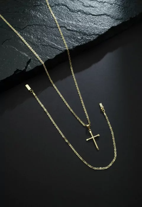 Conjunto: Corrente Piastrine & Pulseira + Pingente (Cruz 07 de Brinde!) - comprar online