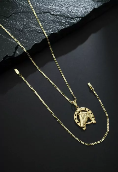 Conjunto: Corrente Piastrine & Pulseira + Pingente (Cavalo de Brinde!) - comprar online