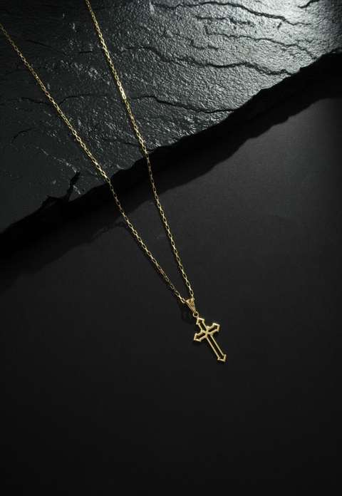 Corrente Tijolinho 2mm + Pingente (Cruz Vazada com Ponta de Brinde!) - comprar online