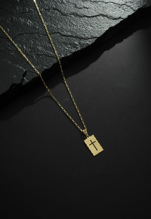 Corrente Tijolinho 2mm + Pingente (Plaquinha com Cruz Vazada de Brinde!) - comprar online