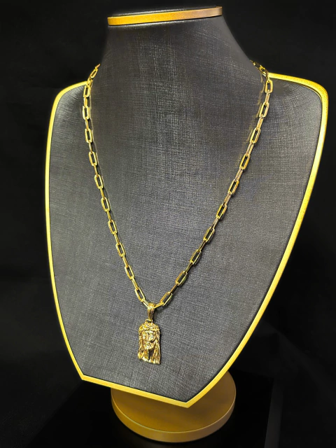 Corrente New Stilo 10mm + Pingente Cravejado (Face de Cristo) - comprar online