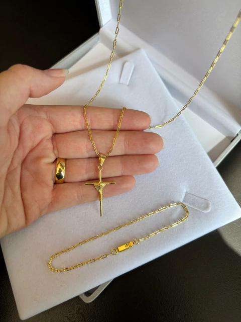 Conjunto: Corrente New Stilo & Pulseira + Pingente (Cruz 08 de Brinde!) - comprar online