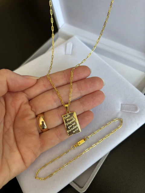 Conjunto: Corrente New Stilo & Pulseira + Pingente ("Tudo Posso Naquele que me Fortalece" de Brinde!) - comprar online