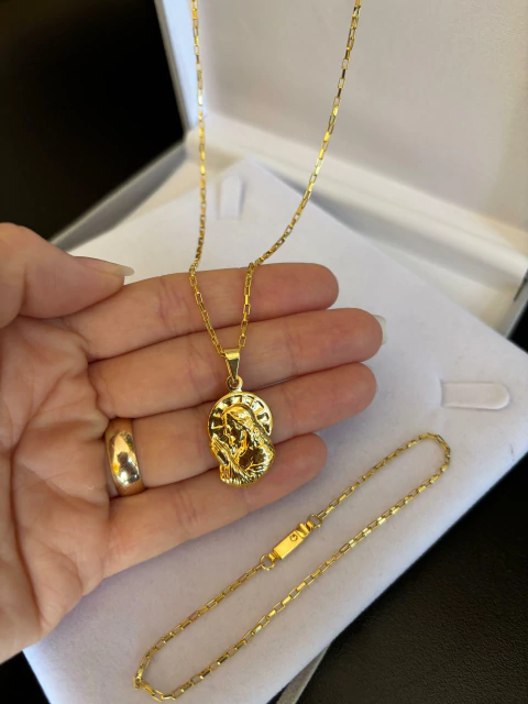 Conjunto: Corrente Tijolinho & Pulseira + Pingente (Jesus Orando de Brinde!) - comprar online