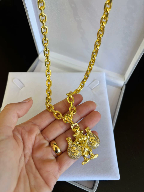 Corrente Cadeado 12mm + Pingente Cravejado (Tio Patinhas $) - comprar online