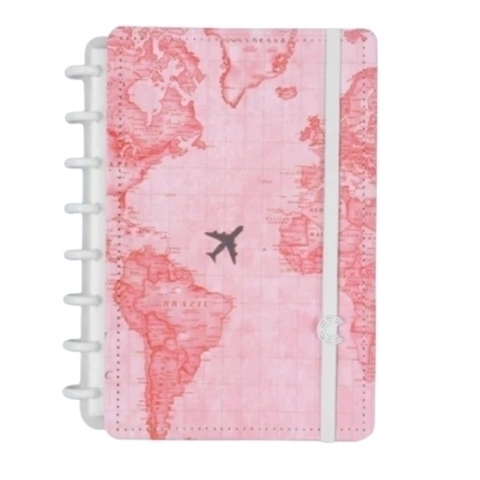 Caderno inteligente by gocase mapa mundi rosa médio