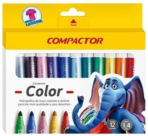 Caneta hidrografica compactor color com 12