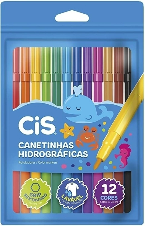 Caneta hidrografica cis lavavel 12 cores