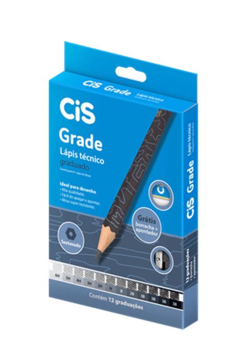 Kit de lápis técnico graduado cis c/12 lápis grátis borracha + apontador