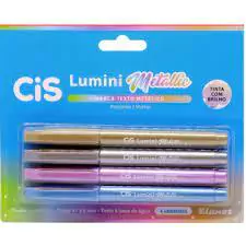 Marca texto cis kit lumini metallíc c/4 cores