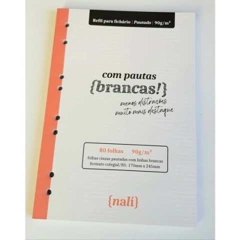 Refil para fichário colegial nali pautado com pautas brancas 90gm