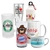 Conjunto de canecas e copos personalizados com diferentes designs e mensagens inspiradoras.