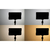 Imagem de um painel de luz em quatro configurações de cor diferentes, mostrando variações de iluminação em um fundo neutro.
