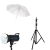 Equipamento de iluminação com sombrinha branca, refletor ET-150-D e tripé preto.