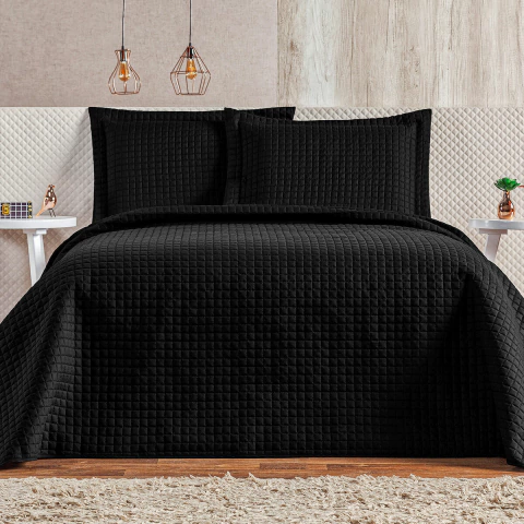 Cobre Leito Sintonia Casal/Queen 03 peças - Preto - comprar online