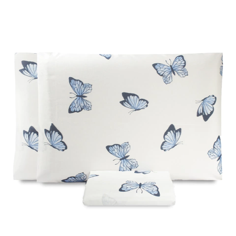 Jogo de Lençol Casal Essenciale 03 peças - Borboletas Azuis