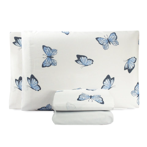 Jogo de Lençol Queen Essenciale 04 peças - Borboletas Azuis