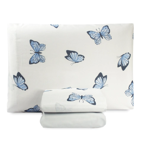 Jogo de Lençol Solteiro Essenciale 03 peças - Borboletas Azuis
