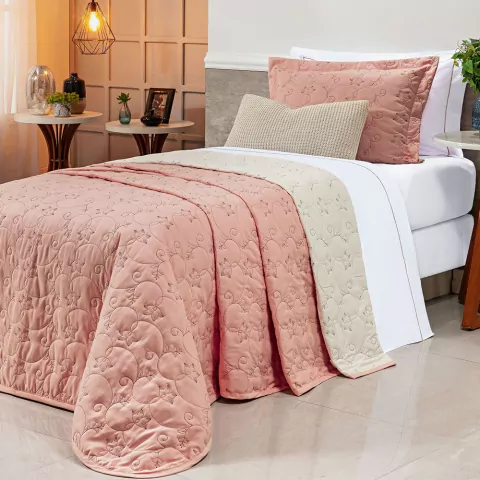 Cobre leito Italian Solteiro 400 fios Rosê - 02 peças