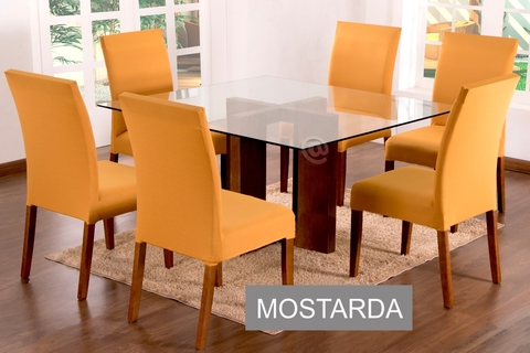 Jogo c 6 Capas de Cadeira em Malha Mostarda