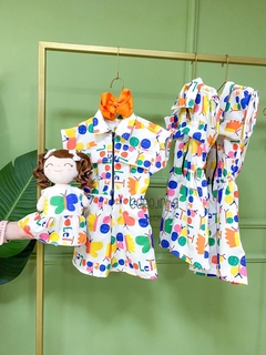 MACACÃO JARDIM + ROUPA DA BONECA