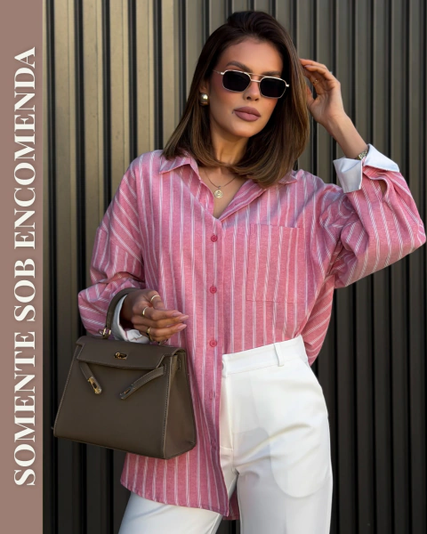 SOB ENCOMENDA - Camisa Oversized com Punho Bicolor Rebeca