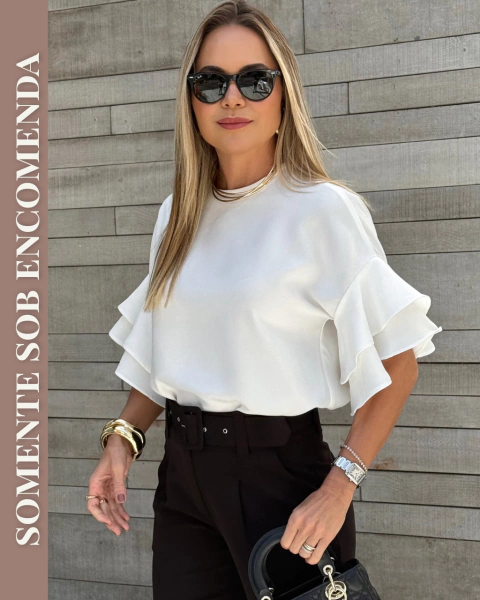 SOB ENCOMENDA Blusa de Crepe com Manga Dupla em Babados Bibiana - comprar online